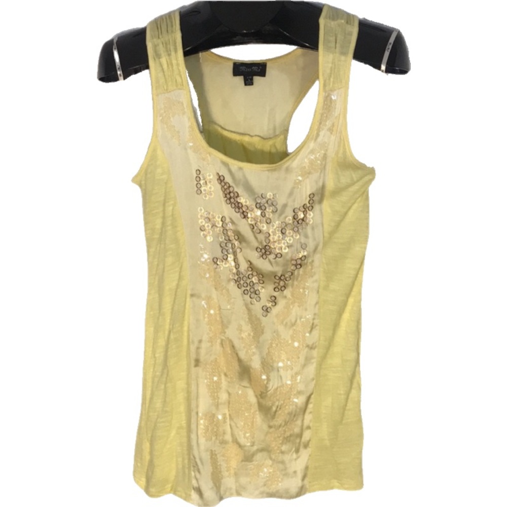 MissMe Yellow Sequined Abstract Tank Top L Large